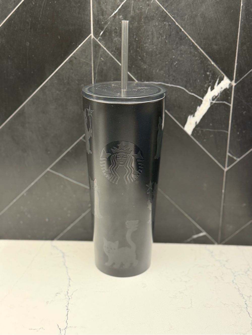 Starbucks 2026 Black Cat Stainless Steel Cold Cup 23oz - Glow In The Dark
